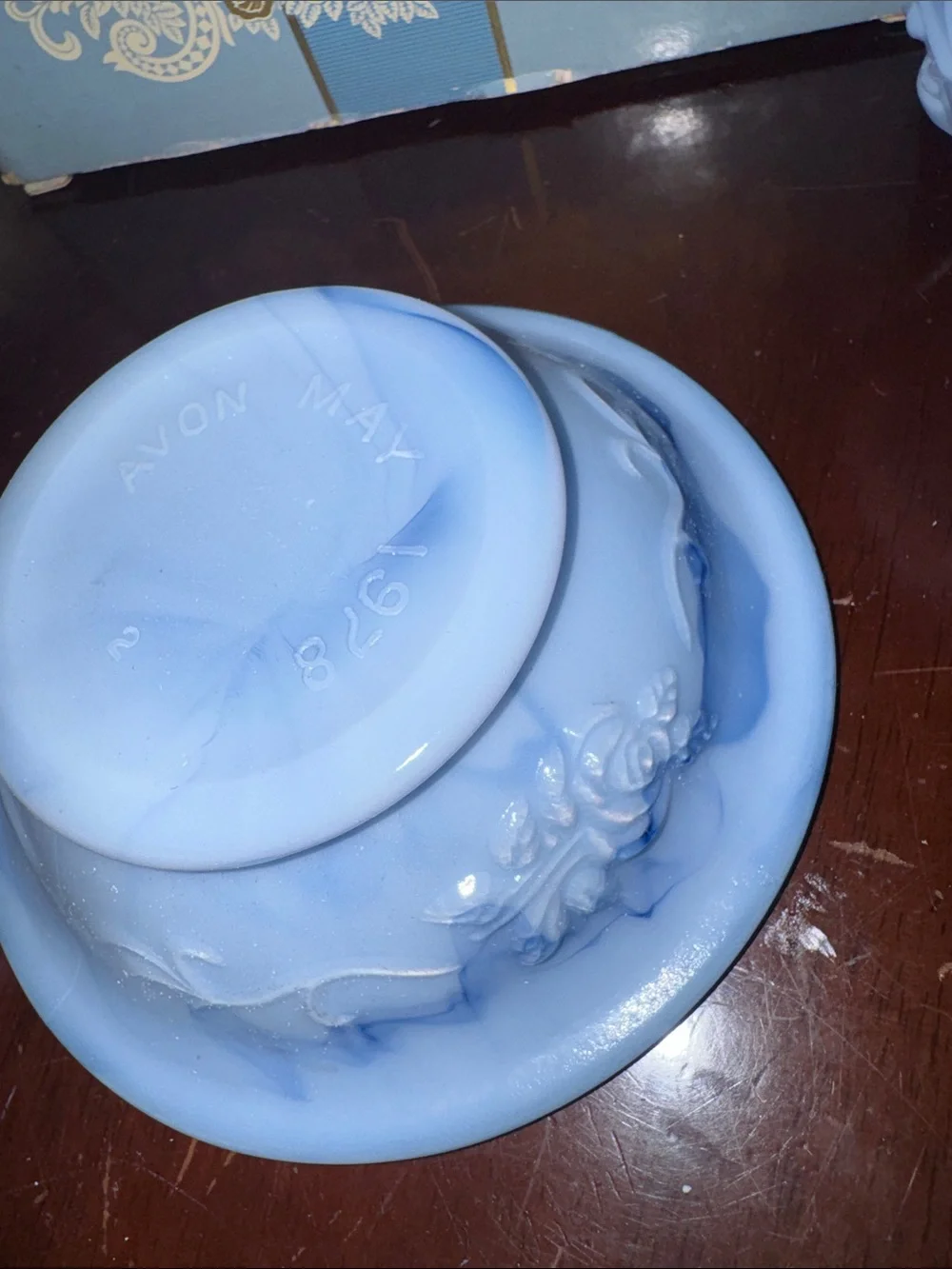 1979 Vintage Avon Victoriana Light Blue and Gold Bubble Bath and dish soap Set